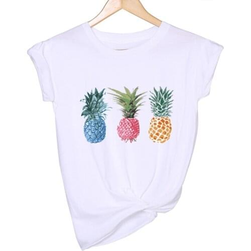 Colorful Pineapple Printed Womens O-Neck Fashion Plus Size Thin T-Shirt Girls Personality Casual Tops Summer Oversize Loose Tees