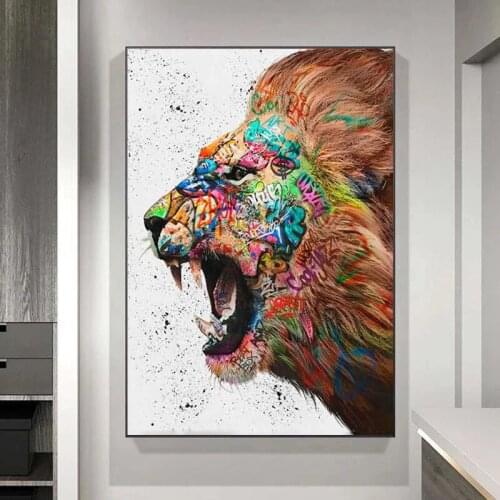 Graffiti canvas Abstract Lion Canvas Art Posters and Prints Art Animals Paintings on the Wall Art Decor Pictures For Living Room