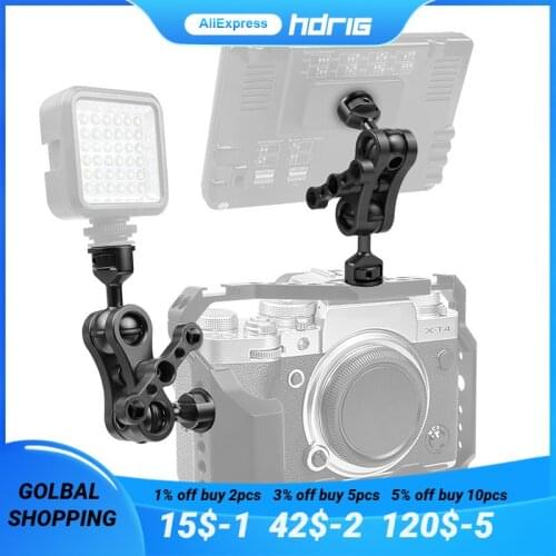 HDRIG SLR Camera Mobs Hand Hot Shoe Dual Ball Head Bracket 1/4" Threaded Hole Universal Magic Arm Monitor Pan/tilt Photo Studio