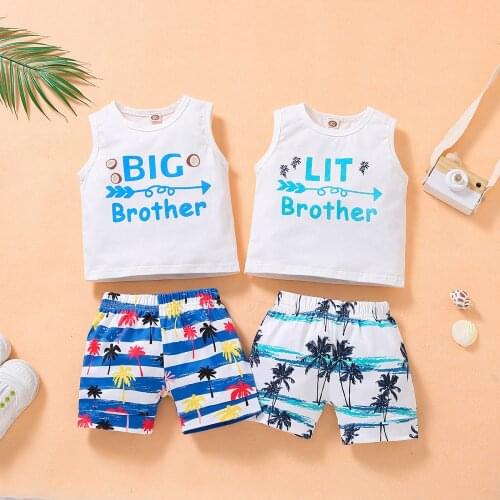 Lioraitiin 0-18M Newborn Infant Baby Boy 2Pcs Summer Clothing Set Sleeveless White Letter Printed Top Shirt Shorts 2Stlyes
