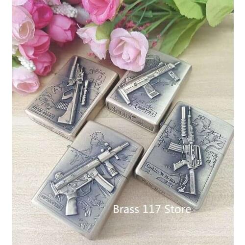 Nostalgia machine gun Kerosene gasoline petroleum oil Cigarette lighter Retro hinge Metal Smoking accessories cheap Collect Gift