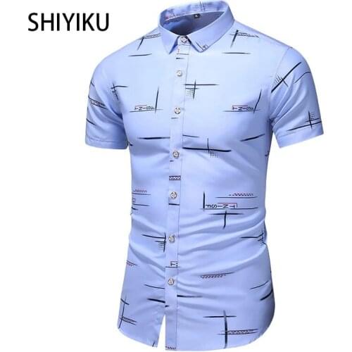 SHIYIKU Fashion 9 Style Design Short Sleeve Casual Shirt Brand Mens Print Beach Blouse Summer Clothing Plus Asian Size M-5XL