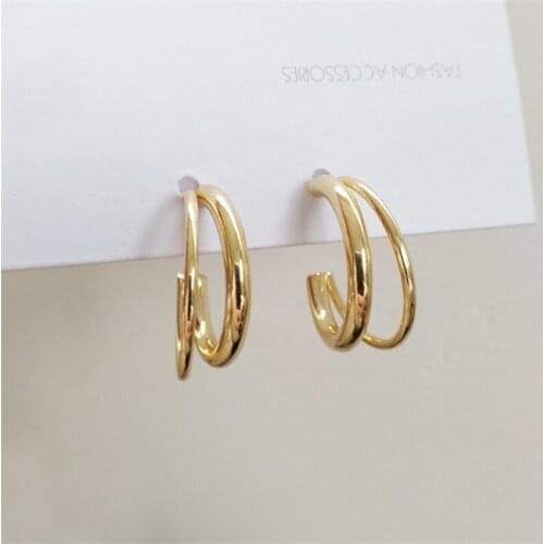 Trendy Brand Gold Color Double Hoop Earring For Woman Korean Minimalist Summer Earrings Fashion Jewelry Gifts Wholesale Price