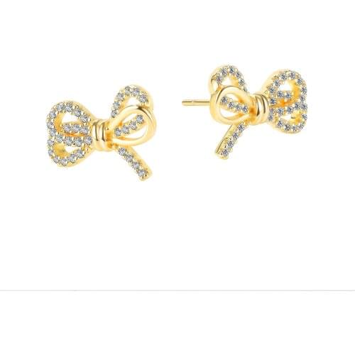Cyue Fashion Women Stud Earrings Gold Pave AAA CZ Bow-knot For Girlfriend Gift Jewelry