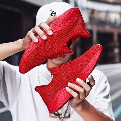 Non-slip Lightweight Mens Flying Woven Sneakers Mens Breathable Lace-up Shoes Mens Large Size 38-49 Outdoor Walking Shoes