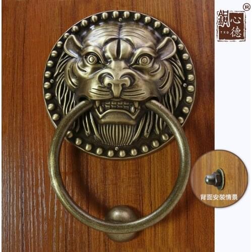 A pair Southeast Asia home courtyard FENG SHUI protection exorcise evil spirits entrance door gate tiger Knocker Door handle