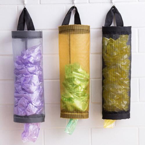 Garbage bag dispenser Kitchen Transparent grid Garbage Bags Organizer Wall Mount Reusable Grocery Bags Holder home Storage
