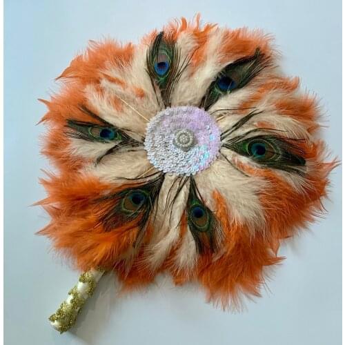 Custom African Wedding Hand Fan with Feather DIY Abanico De Mano with Sequin DIY Handmade Wedding bride Photo Prop Wedding Favor