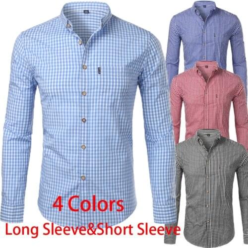 Small Plaid Shirt Men Spring New long Sleeve 100% Cotton Mens Dress Shirts Casual Button Down Chemise Homme Camisa Masculina 4XL