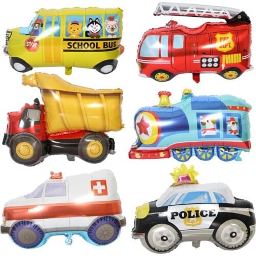 DIY Cartoon Car Balloons Fire Truck Car Train Foil Balloon Ambulance Children Gifts Birthday Party Decorations Kids Toy Balloons