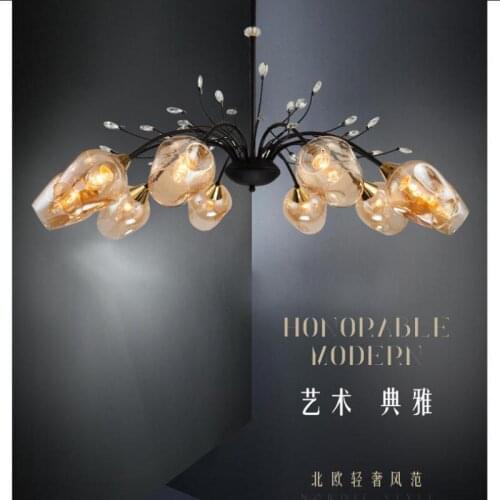 Nordic retro living room chandelier personality creative glass chandelier postmodern dining room lamp bedroom magic bean lamps