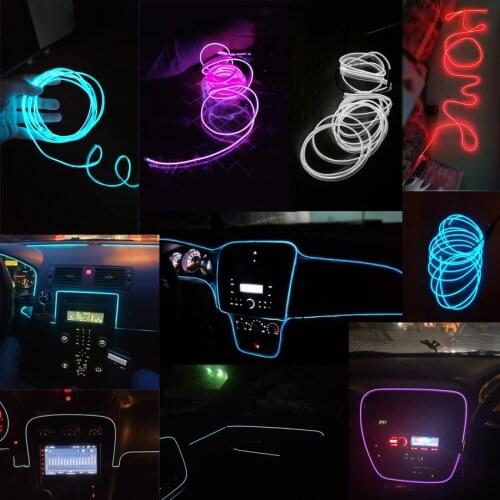 2M Car Interior Lighting LED Strip Decoration Garland Wire Rope Tube Line Flexible Neon Light Car Decoration 12V USB Neon Strips