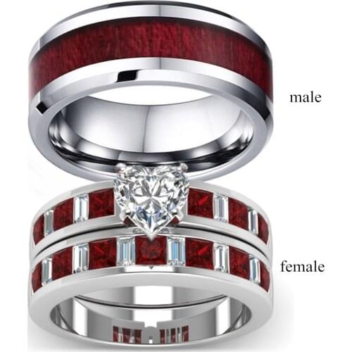 High Quality Womens Mens Fashion Jewelry Zinc Alloy Couples Rings White And Red Color Zircon Wedding Bands
