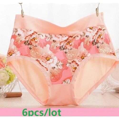 XXL 6Pcs/lot Womens bamboo fiber underwear fashion floral printing high elasticity plus size panties ladys briefs
