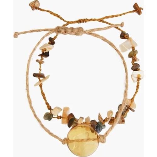 ZA Bracelet 2 Pcs/Set Bohemian Handmade Beaded Natural Stone Charm Bracelets For Women Brown Glass Large Beads Bracelet Jewelry