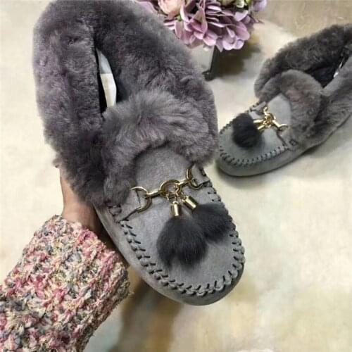 Women Snow Boots 100% Natural Wool Winter Boots Real Fur Female Ankle Boots Genuine Leather Non-Slip Fashion Casual Shoes