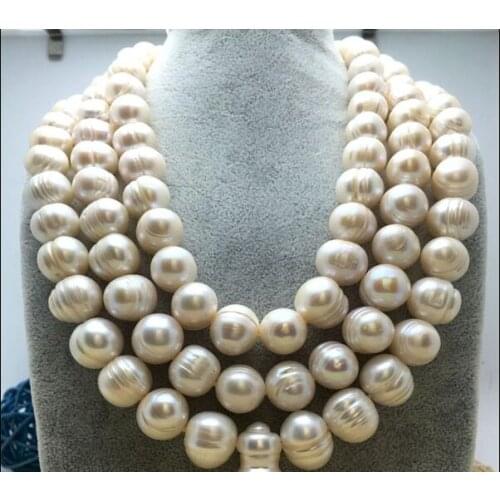 3 Rows Women fashion Jewelry 8mm 10mm 12x14mm white baroque natural pearl Necklace real freshwater pearl