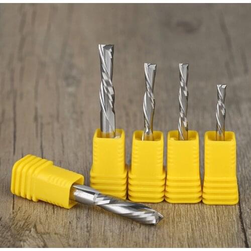 2pc 3.175 4 6mm Left Spiral milling cutter down cut two double Flutes router bit CNC end mill carbide milling cutter