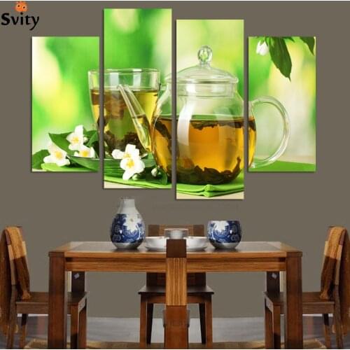 4 Panels modern kitchen art Picture Painting Combination Modern Canvas Paint best HAPPY life paintings decoration of teahouse