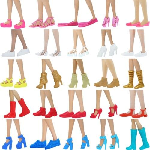 5 Pairs High Quality Mix Style Colourful Shoes Summer Wear High Heels Flat Sandals Accessories Clothes for Barbie Doll House Toy