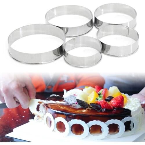 5 Pcs Stainless Steel Cookie Cutter Cake Ring Mould Set Round Mousse Fixing Model Surface Polishing DIY Baking Tool