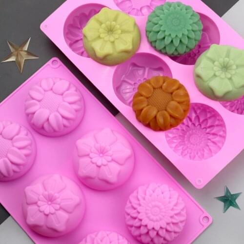 6 Cavity Flower Shaped Silicone DIY Handmade Soap Candle Cake Molds Silicone Mold Cake Baking Tools Soap Molds For Soap Making