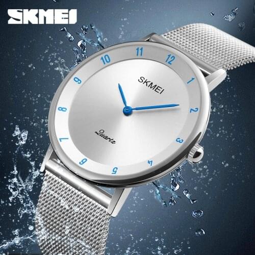 SKMEI Simple Ultra thin Quartz Watch Stainless Steel Mesh Strap Mens Watches Fashion Waterproof Clock Men Casual Wristwatches