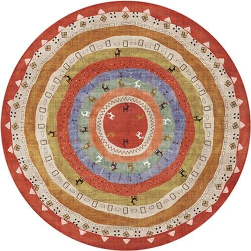 Ethnic Geometric Soft Round Carpet For Living Room Floral Flower Floor Door Chair Baby Play Mat Pad Parlor Bedroom Area Rugs