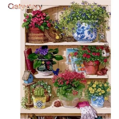 GATYZTORY Frame Painting By Numbers Potted Plants Landscape Handpainted Oil Painting Canvas Drawing DIY Gift Home Wall Decor