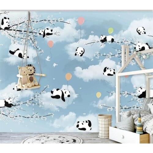 Customized simple cartoon cute panda warm moon small yellow duck childrens room background wall decoration mural