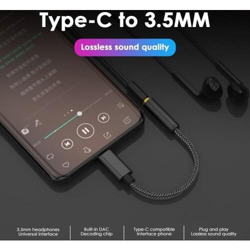 Type-C to 3.5mm Braided Mini AUX Headphone Jack Cable HiFi DAC Audio Adapter Amplifier Adapter For OnePlus 6T Huawei Samsung