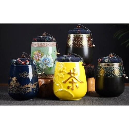 Ceramics Sealed Jar Tea Caddy Tea Box Storage Tank Tea Organizer Candy Jar Food Container Storage Box Tea Can Decorative Jars