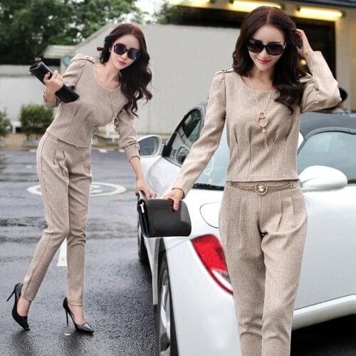 Womens fashion suit female new spring spring and autumn ladys office OL two-piece suit Business Professional Trousers Set