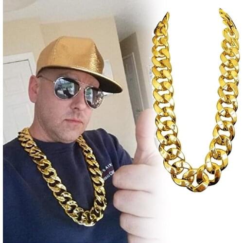 Big Chunky Plastic Chain Faux Gold Exaggerated Chain Necklace Creative Hip Hop Turnover Chain for Rapper Costume Props
