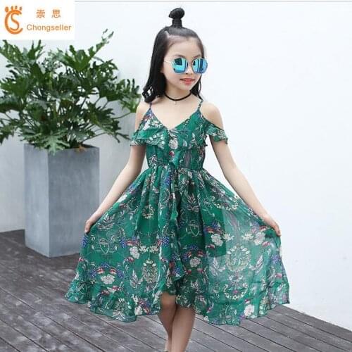 Summer Kids Dresses For Girls Floral Children Sling Dress Cotton Girl Beach Dress Sleeveless Children Girls Clothing