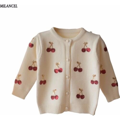 Milancel Cherry Knitted Baby Girls Sweaters Kids Spring Sweater Children Cardigan Girls Sequined Outerwear Clothes