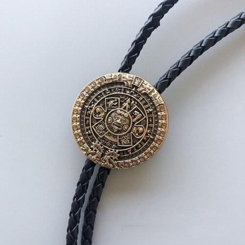 Aztec Sunstone Mens BOLO Tie Wedding Necklace Genuine Leather Rope Vintage Western Cowboy