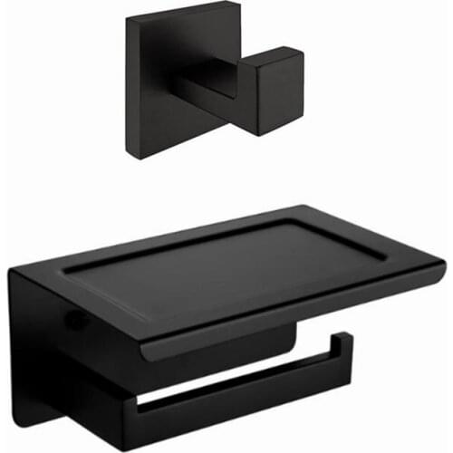 Bathroom Set 304 Satinless Steel Bathroom Hardware Set black Toilet Paper Holder Robe Hook SM023B