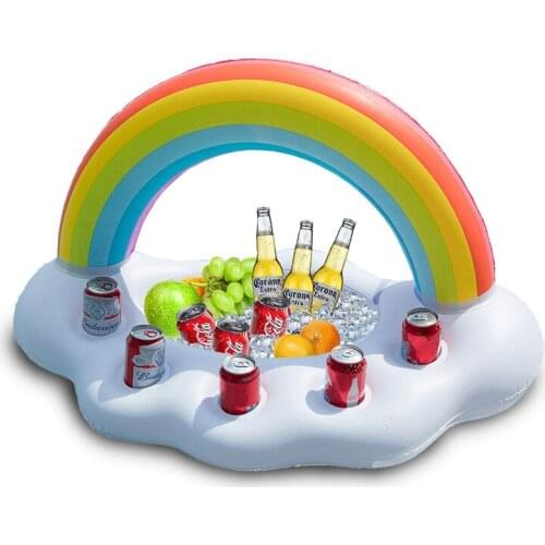 Rooxin Inflatable Drink Holder Rainbow Pool Float Swimming Ring Cup Holder Beer Bar Tray Summer Water Coaster Pool Party Toys