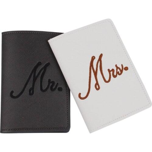 Mr and Mrs PU Leather Bride Groom Passport Covers Holder Card Protector Case Organizer for Wedding Couples Travel