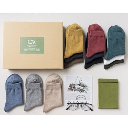 12 pairs/box Caramella autumn winter mens black pure color socks white mens christmas socks gifts for men free shipping