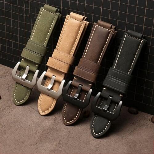 Genuine leather watchband 24*16mm for Hamilton brand watch straps black khaki brown with stainless steel buckle