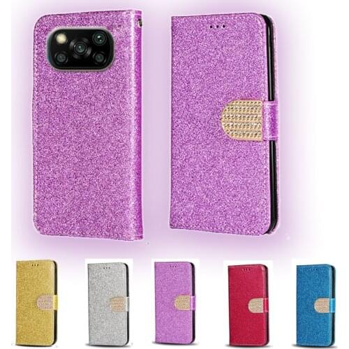 For PocoPhone Poco X3 Pro Luxury Glitter Diamond Flip Leather Wallet Phone Case For Xiaomi Poco X3 NFC Phone cover card slot