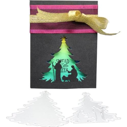 Christmas Tree Metal Cutting Dies People Background for DIY Scrapbook Handmade Paper Craft Cut Template
