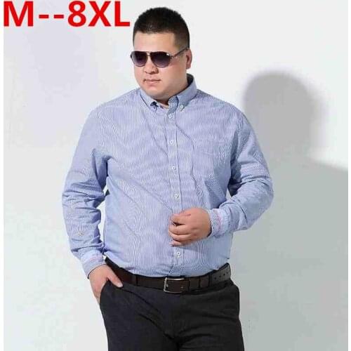 Plus size 10XL 8XL 6XL 5XL Mens Long Sleeve Shirts Social loose Fit Casual Striped Plaid Shirt Men Brand Clothing High Quality
