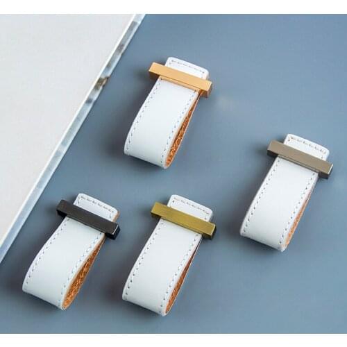 Nordic Furniture Drawer Knob Brass Wardrobe Cupboard Cabinet Handle Door Pulls Genuine WhiteLeather