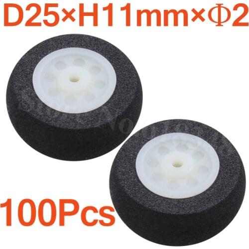 100pcs Small Light Foam Tail Wheel Diam: 25mm Thickness: 11mm Shaft hole :2mm For RC Remote Control Airplane Replacement Parts