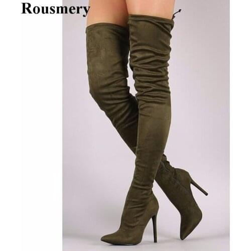 New Design Women Fashion Pointed Toe Over Knee Slim Style High Heel Boots Sexy Stiletto Heel Long Legging Boots Dress Shoes