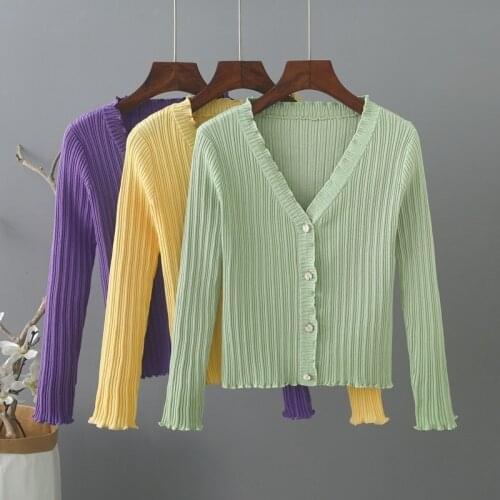 2021 Summer Womens New V-neck Short Cardigan Shawl Tops Female Fashion Knitted Thin Slim Solid Casual Cardigans Outwear L168