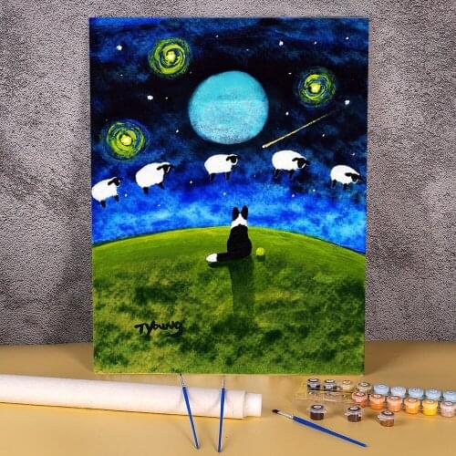 Animal Border Collie Coloring By Numbers Painting Package Acrylic Paints 40*50 Canvas Painting New Design Adults Drawing
